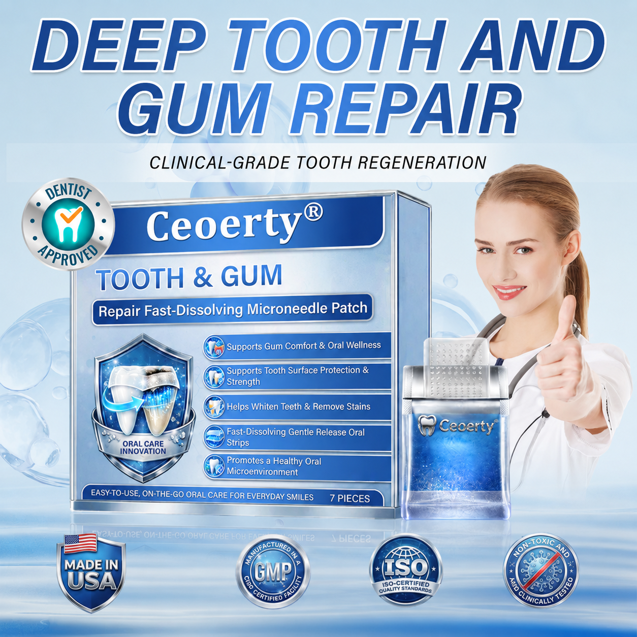 Ceoerty® Tooth & Gum Repair Fast-Dissolving Microneedle Patch✨ (𝟓-𝐢𝐧-𝟏 💎 𝐑𝐞𝐛𝐮𝐢𝐥𝐝 𝐄𝐧𝐚𝐦𝐞𝐥 & 𝐃𝐞𝐧𝐭𝐢𝐧 • 𝐒𝐭𝐫𝐞𝐧𝐠𝐭𝐡𝐞𝐧 𝐆𝐮𝐦𝐬 • 𝐄𝐫𝐚𝐝𝐢𝐜𝐚𝐭𝐞 𝐓𝐚𝐫𝐭𝐚𝐫 & 𝐎𝐝𝐨𝐫 • 𝐖𝐡𝐢𝐭𝐞𝐧𝐢𝐧𝐠 • 𝐒𝐭𝐨𝐩 𝐓𝐨𝐨𝐭𝐡 𝐒𝐞𝐧𝐬𝐢𝐭𝐢𝐯𝐢𝐭𝐲)