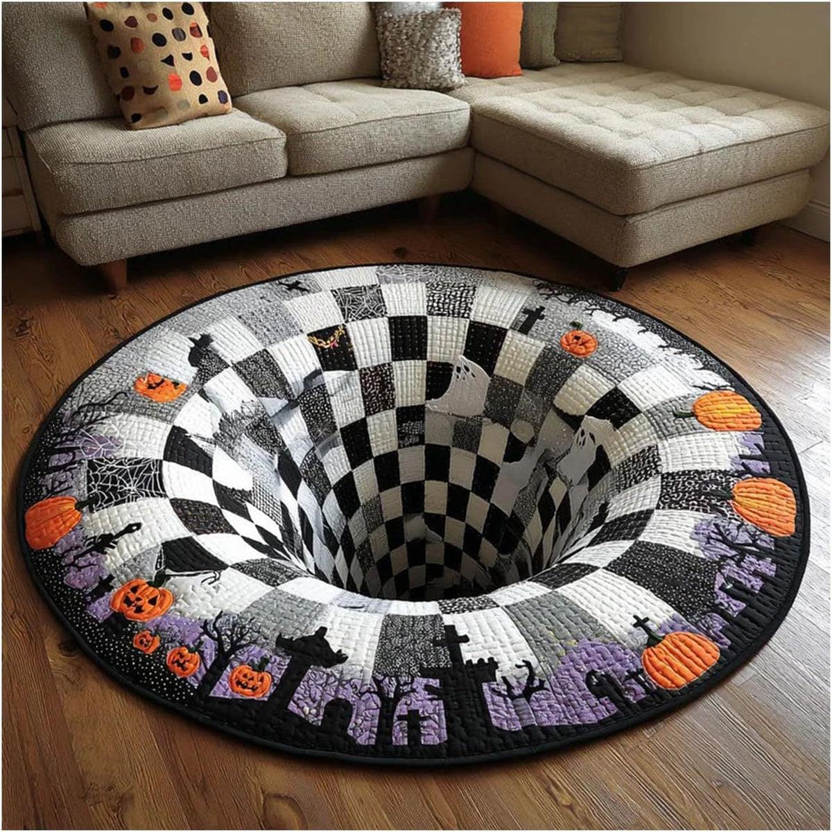 3D Halloween Optical Illusion Rug – Soft Non-Slip Round Mat