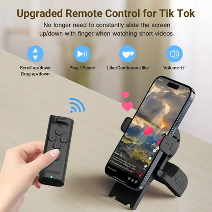 (🔥LAST DAY – 50% OFF) Remote Control for TikTok Scrolling with Smartphone Holder Stand, Wireless Scroller Page Turner, Camera Shutter Video Recording for iOS Android, Cellphone Selfie Accessory,Upgraded