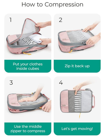 Gravelreign Compression Packing Cubes for Suitcases - 6 Set Travel Organizer Polyester Cubes for Luggage Organization SpringStatements