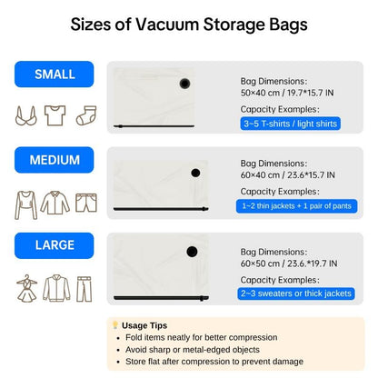 Travel Vacuum Compression Storage Bags — Includes USB-Rechargeable Electric Pump