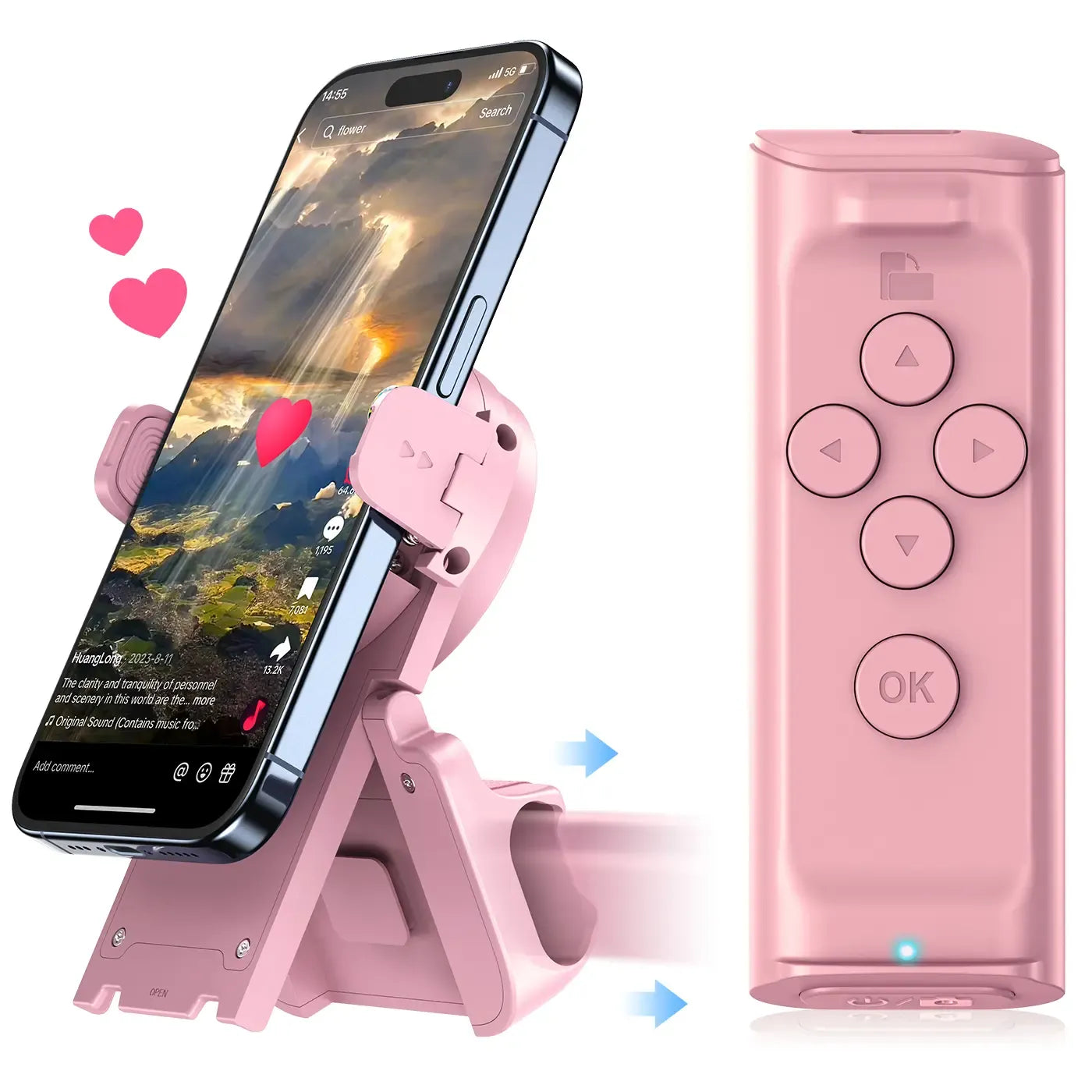(🔥LAST DAY – 50% OFF) Remote Control for TikTok Scrolling with Smartphone Holder Stand, Wireless Scroller Page Turner, Camera Shutter Video Recording for iOS Android, Cellphone Selfie Accessory,Upgraded