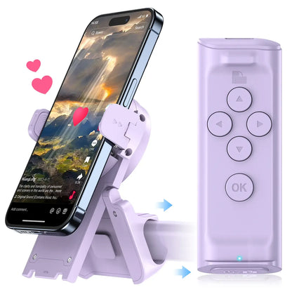 (🔥LAST DAY – 50% OFF) Remote Control for TikTok Scrolling with Smartphone Holder Stand, Wireless Scroller Page Turner, Camera Shutter Video Recording for iOS Android, Cellphone Selfie Accessory,Upgraded